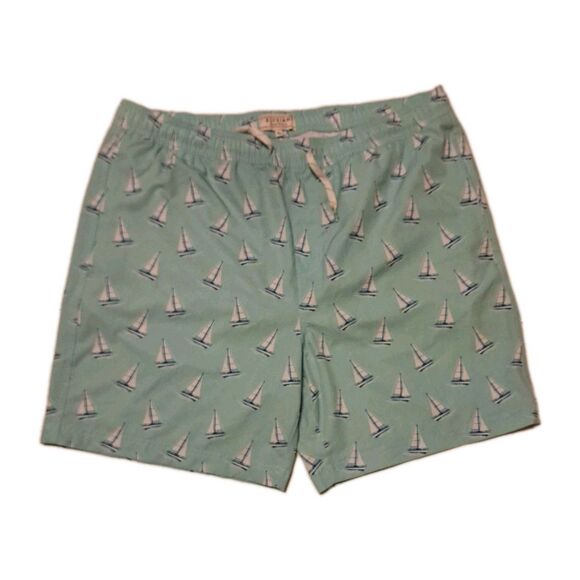 Elysian Supply Co Men’s XL Aqua Blue Sailboat Swim Trunks Drawstring Mesh Lined - Picture 1 of 5
